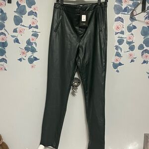 Dark Green Leatherette Pull On Leggings-zippers: both ankles-new with tags